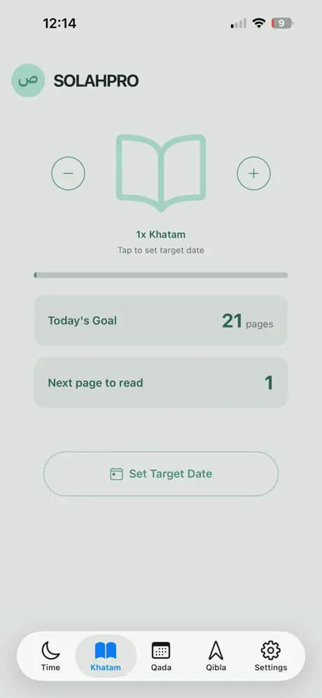 Quran Khatam tracker with daily page goal