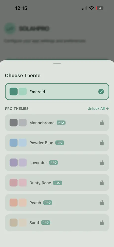 Theme picker showing the free theme and the supporter themes