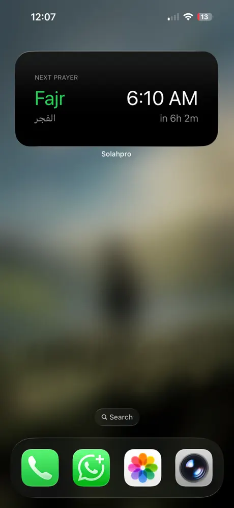 Home Screen widget showing the next prayer